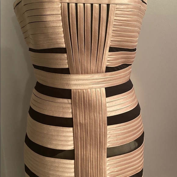 BCBGMAXAZRIA gold and black mesh size 6 dress - Picture 3 of 9